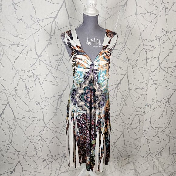 Reina Artsy Paisley Stretch Knit Scoop Back Y2K Midi Dress - Picture 1 of 6